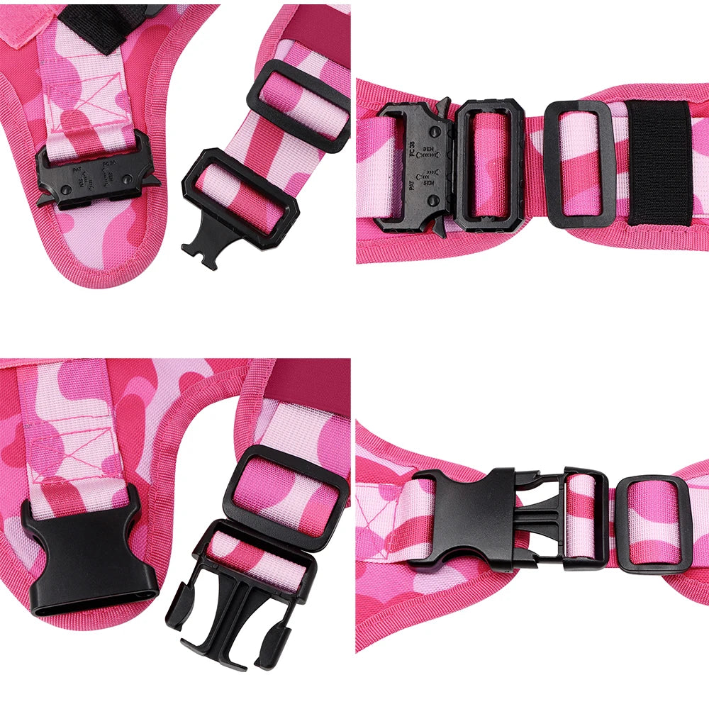 Military Pink Camouflage Dog Harness - Adjustable Tactical Training Vest for Large & Medium Dogs, German Shepherd Pet Leash Harness