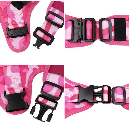 Military Pink Camouflage Dog Harness - Adjustable Tactical Training Vest for Large & Medium Dogs, German Shepherd Pet Leash Harness