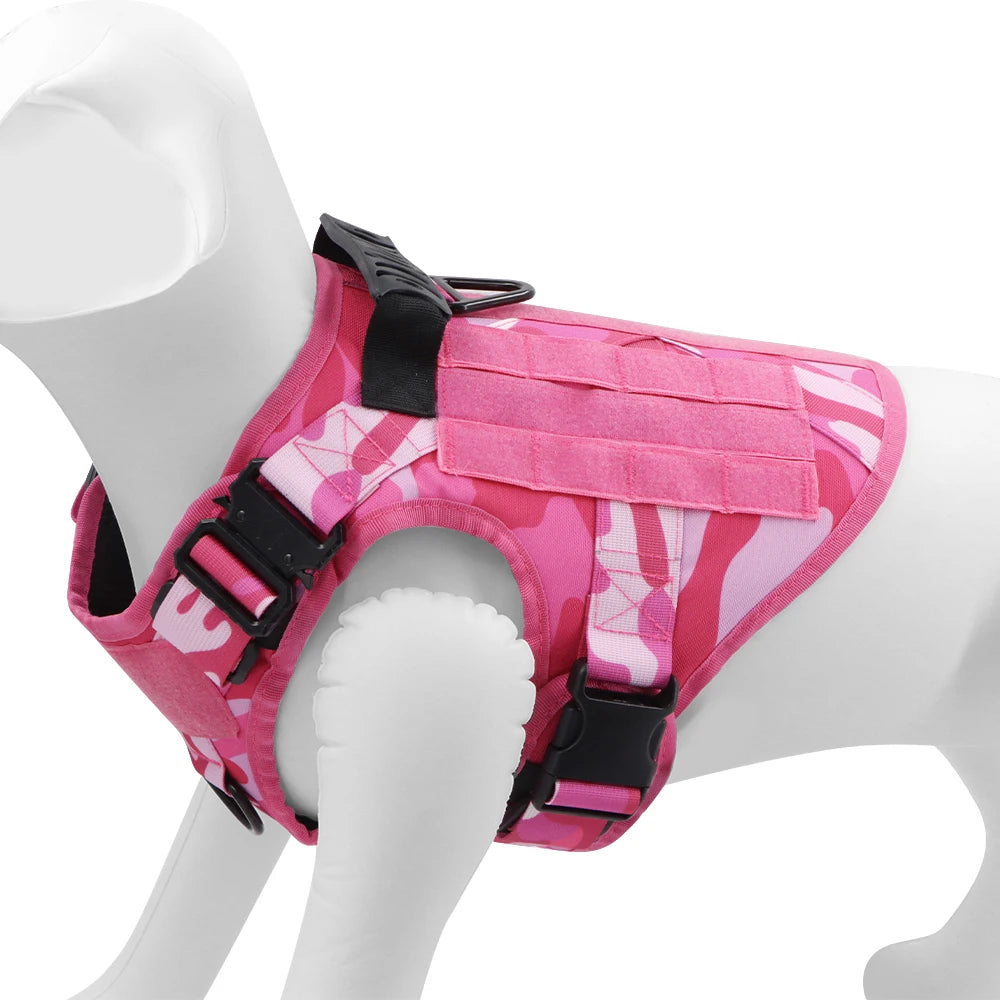 Military Pink Camouflage Dog Harness - Adjustable Tactical Training Vest for Large & Medium Dogs, German Shepherd Pet Leash Harness